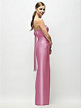 Front View Thumbnail - Powder Pink Strapless Cuff Satin Maxi Dress with Column Skirt & Back Bow