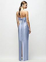 Side View Thumbnail - Sky Blue Strapless Cuff Satin Maxi Dress with Column Skirt & Back Bow