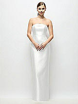 Rear View Thumbnail - White Strapless Cuff Satin Maxi Dress with Column Skirt & Back Bow 