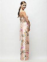 Side View Thumbnail - Butterfly Botanica Pink Sand Strapless Cuff Floral Satin Maxi Dress with Column Skirt & Back Bow 