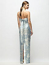 Rear View Thumbnail - Porcelain Blue Seraphina Floral Strapless Cuff Floral Satin Maxi Dress with Column Skirt & Back Bow