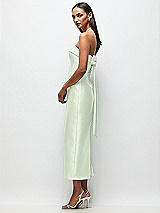 Front View Thumbnail - Mint Green Strapless Cuff Satin Midi Dress with Column Skirt & Back Bow 