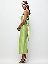 Front View Thumbnail - Mojito Strapless Cuff Satin Midi Dress with Column Skirt & Back Bow 