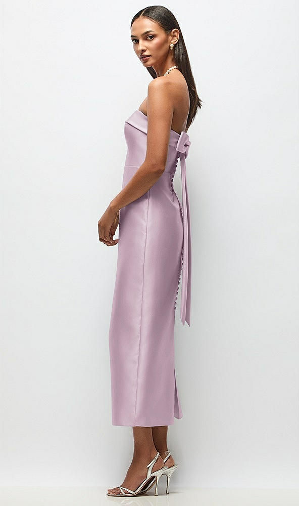 Front View - Suede Rose Strapless Cuff Satin Midi Dress with Column Skirt & Back Bow 