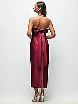 Side View Thumbnail - Burgundy Strapless Cuff Satin Midi Dress with Column Skirt & Back Bow