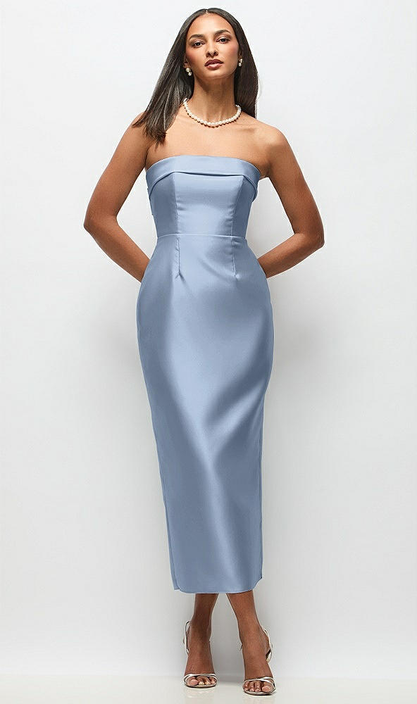 Back View - Cloudy Strapless Cuff Satin Midi Dress with Column Skirt & Back Bow 