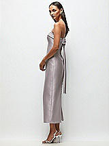 Front View Thumbnail - Cashmere Gray Strapless Cuff Satin Midi Dress with Column Skirt & Back Bow 