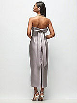 Side View Thumbnail - Cashmere Gray Strapless Cuff Satin Midi Dress with Column Skirt & Back Bow 