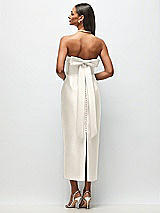 Side View Thumbnail - Ivory Strapless Cuff Satin Midi Dress with Column Skirt & Back Bow 