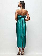 Side View Thumbnail - Jade Strapless Cuff Satin Midi Dress with Column Skirt & Back Bow 