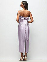Side View Thumbnail - Lilac Haze Strapless Cuff Satin Midi Dress with Column Skirt & Back Bow 