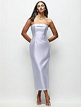 Rear View Thumbnail - Silver Dove Strapless Cuff Satin Midi Dress with Column Skirt & Back Bow