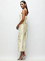 Side View Thumbnail - Butter Yellow Floral Strapless Cuff Floral Satin Midi Dress with Column Skirt & Back Bow 
