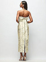 Rear View Thumbnail - Butter Yellow Floral Strapless Cuff Floral Satin Midi Dress with Column Skirt & Back Bow 