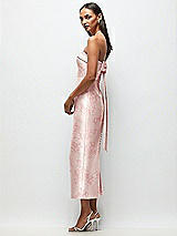 Side View Thumbnail - Bow And Blossom Print Strapless Cuff Floral Satin Midi Dress with Column Skirt & Back Bow 