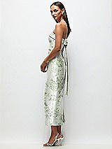 Side View Thumbnail - Sage Cottage Rose Strapless Cuff Floral Satin Midi Dress with Column Skirt & Back Bow 