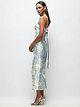 Side View Thumbnail - Porcelain Blue Seraphina Floral Strapless Cuff Floral Satin Midi Dress with Column Skirt & Back Bow 