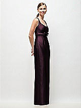 Side View Thumbnail - Deep Plum Scoop Neck Satin Column Maxi Dress with Bow at Empire Waist