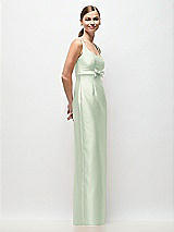 Side View Thumbnail - Mint Green Scoop Neck Satin Column Maxi Dress with Bow at Empire Waist