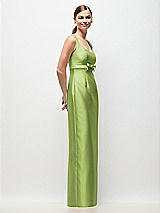 Side View Thumbnail - Mojito Scoop Neck Satin Column Maxi Dress with Bow at Empire Waist