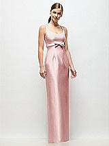 Front View Thumbnail - Ballet Pink Scoop Neck Satin Column Maxi Dress with Bow at Empire Waist