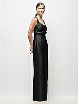 Side View Thumbnail - Black Scoop Neck Satin Column Maxi Dress with Bow at Empire Waist