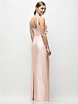 Rear View Thumbnail - Blush Scoop Neck Satin Column Maxi Dress with Bow at Empire Waist