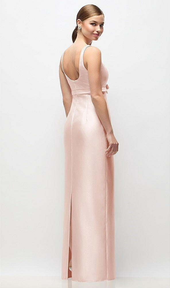 Back View - Blush Scoop Neck Satin Column Maxi Dress with Bow at Empire Waist