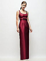 Front View Thumbnail - Burgundy Scoop Neck Satin Column Maxi Dress with Bow at Empire Waist