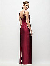 Rear View Thumbnail - Burgundy Scoop Neck Satin Column Maxi Dress with Bow at Empire Waist