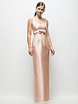 Front View Thumbnail - Cameo Scoop Neck Satin Column Maxi Dress with Bow at Empire Waist