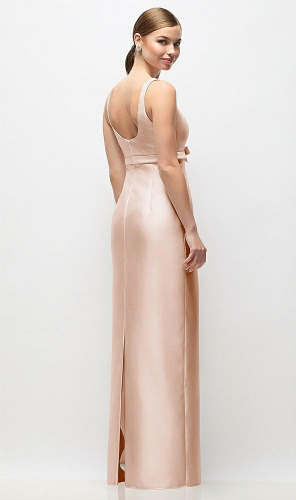 Back View - Cameo Scoop Neck Satin Column Maxi Dress with Bow at Empire Waist