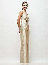 Side View Thumbnail - Champagne Scoop Neck Satin Column Maxi Dress with Bow at Empire Waist