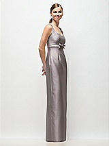 Side View Thumbnail - Cashmere Gray Scoop Neck Satin Column Maxi Dress with Bow at Empire Waist