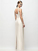 Rear View Thumbnail - Ivory Scoop Neck Satin Column Maxi Dress with Bow at Empire Waist