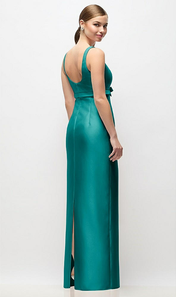Back View - Jade Scoop Neck Satin Column Maxi Dress with Bow at Empire Waist