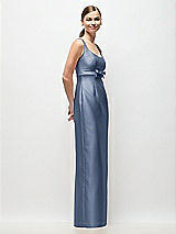Side View Thumbnail - Larkspur Blue Scoop Neck Satin Column Maxi Dress with Bow at Empire Waist