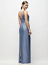 Rear View Thumbnail - Larkspur Blue Scoop Neck Satin Column Maxi Dress with Bow at Empire Waist