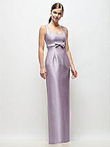 Front View Thumbnail - Lilac Haze Scoop Neck Satin Column Maxi Dress with Bow at Empire Waist