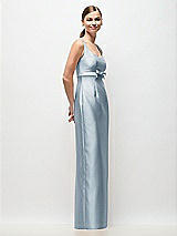 Side View Thumbnail - Mist Scoop Neck Satin Column Maxi Dress with Bow at Empire Waist