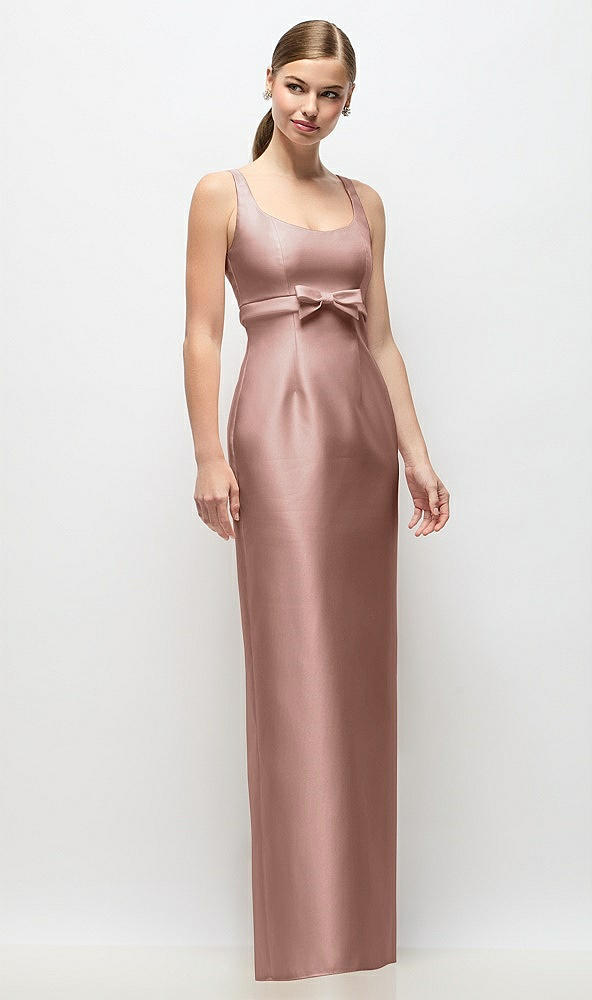 Front View - Neu Nude Scoop Neck Satin Column Maxi Dress with Bow at Empire Waist