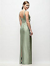 Rear View Thumbnail - Sage Scoop Neck Satin Column Maxi Dress with Bow at Empire Waist