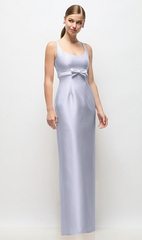 Front View - Silver Dove Scoop Neck Satin Column Maxi Dress with Bow at Empire Waist