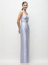 Side View Thumbnail - Silver Dove Scoop Neck Satin Column Maxi Dress with Bow at Empire Waist