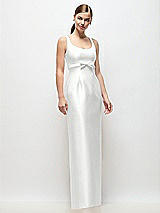 Front View Thumbnail - White Scoop Neck Satin Column Maxi Dress with Bow at Empire Waist