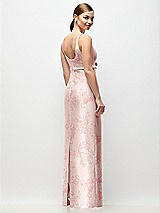 Rear View Thumbnail - Bow And Blossom Print Scoop Neck Floral Satin Column Maxi Dress with Bow at Empire Waist