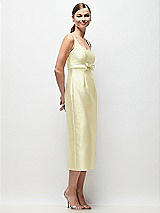 Side View Thumbnail - Butter Yellow Scoop Neck Satin Column Midi Dress with Bow at Empire Waist