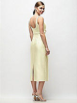 Rear View Thumbnail - Butter Yellow Scoop Neck Satin Column Midi Dress with Bow at Empire Waist
