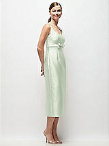 Side View Thumbnail - Mint Green Scoop Neck Satin Column Midi Dress with Bow at Empire Waist