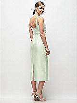 Rear View Thumbnail - Mint Green Scoop Neck Satin Column Midi Dress with Bow at Empire Waist